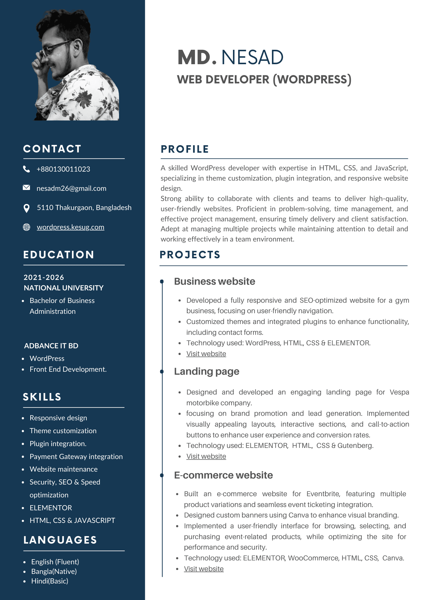 wordpress resume